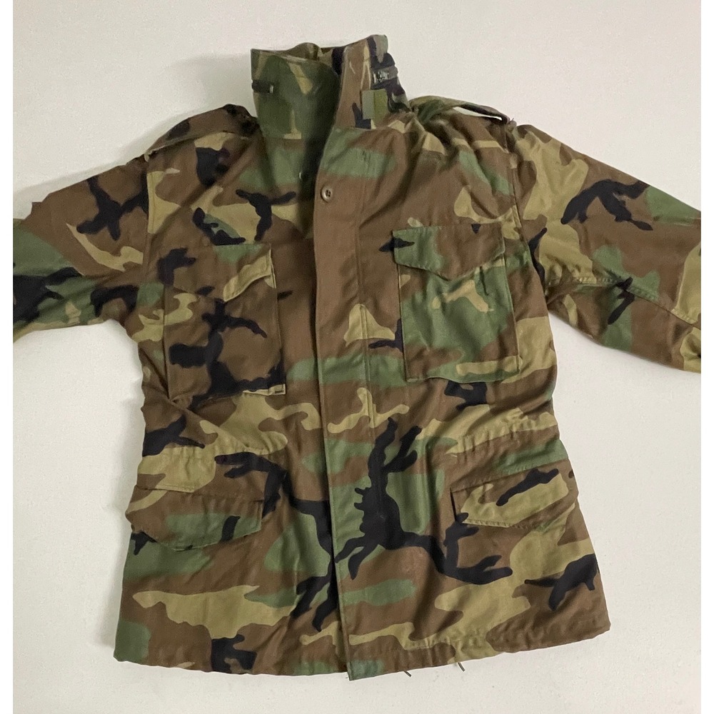 Vtg 1993 US Military M-65 Field Jacket Woodland Camo Medium Regular M65 Coat - Picture 4 of 11